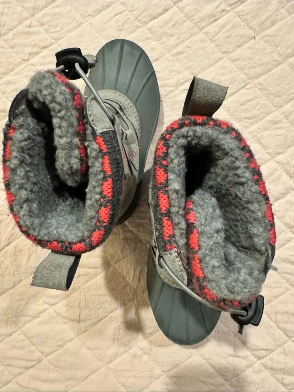 Kids Waterproof Snow Boots - Gray with Pink Accents